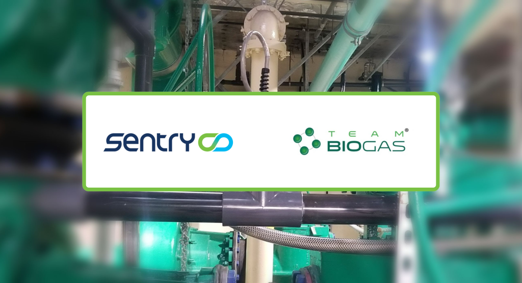Graphic - Banner for SENTRY and Team Biogas' press release about their collaboration to enhance anaerobic digestion efficiency.