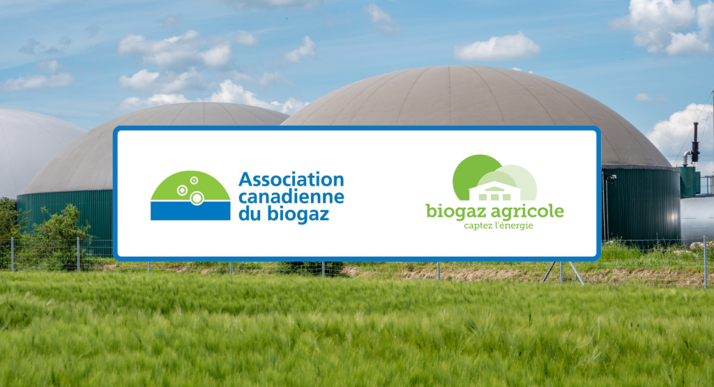 Graphique - Bannière pour le communiqué de presse de l'Association canadienne du biogaz et Biogaz Agricole sur leur version française du site FarmingBiogas.ca.