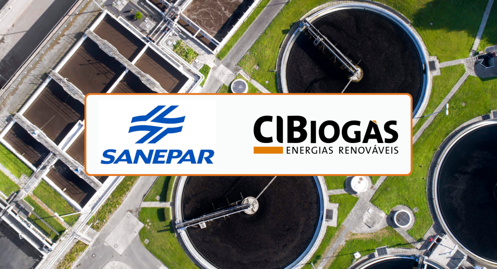 Graphic - Banner for Sanepar and CIBiogas' article about the pilot project for green hydrogen from biogas in Brazil.
