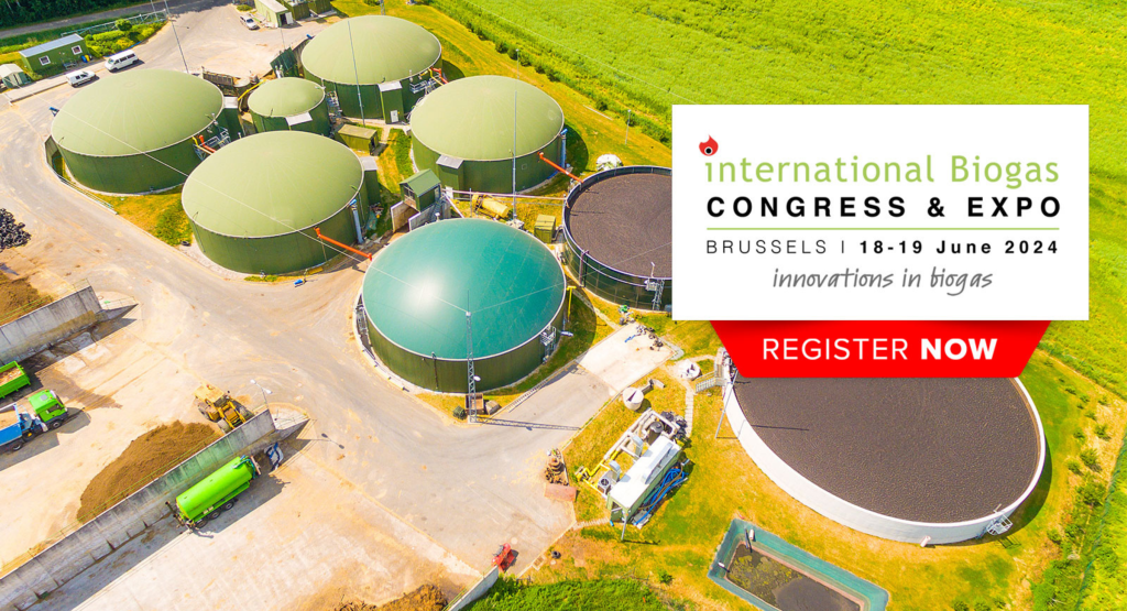 Banner for the International Biogas Congress and Expo in Brussels' press release and call to abstract.