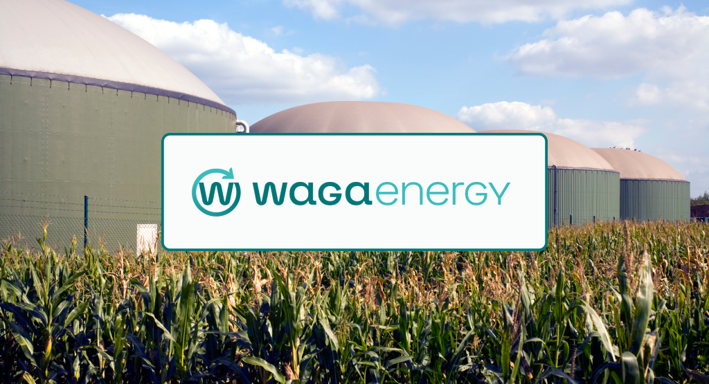 Graphic - Banner for Waga Energy's press release about their new RNG project in Italy.