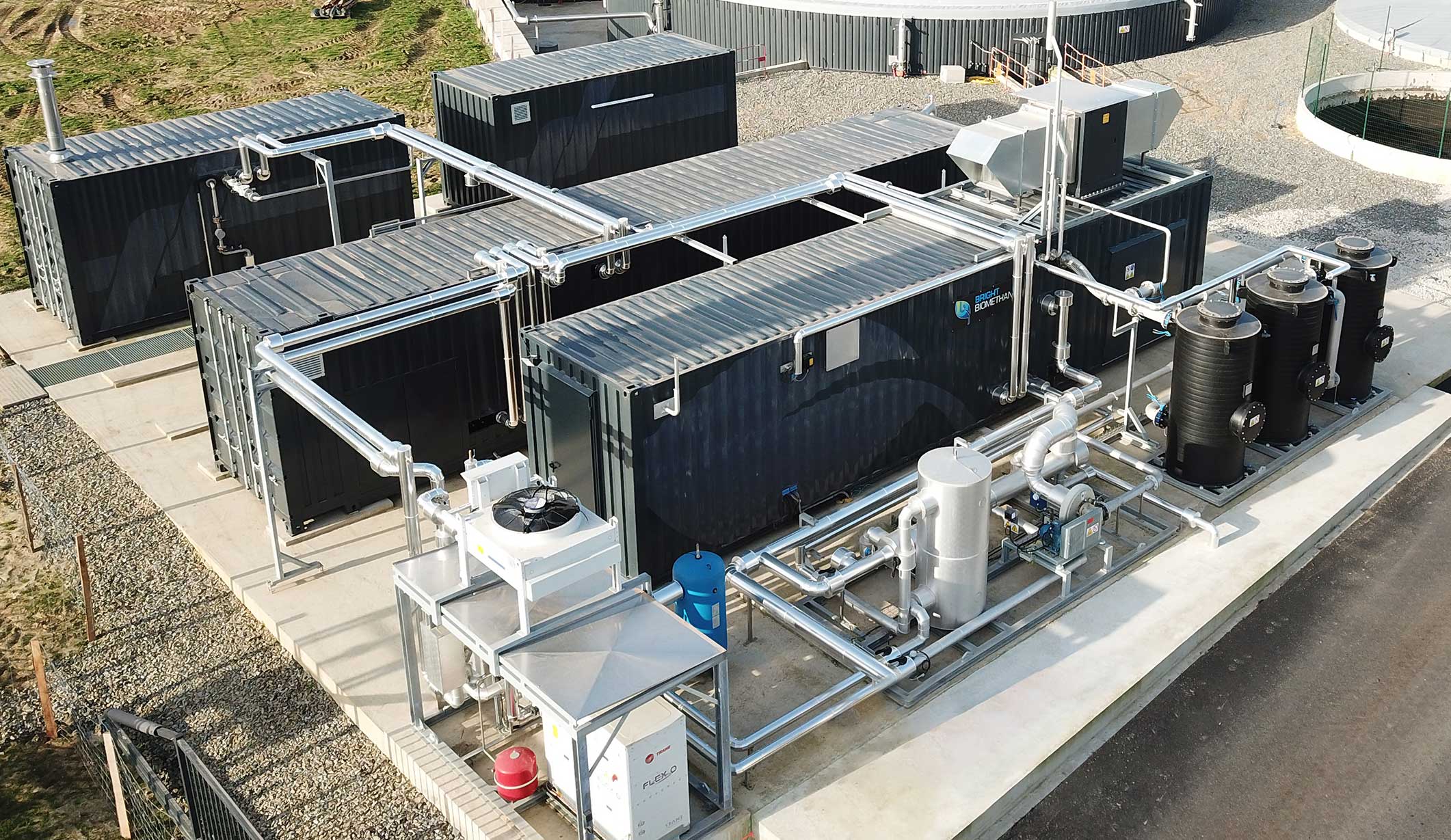 Picture - Aerial overview of Bright Renewables' biogas plant.