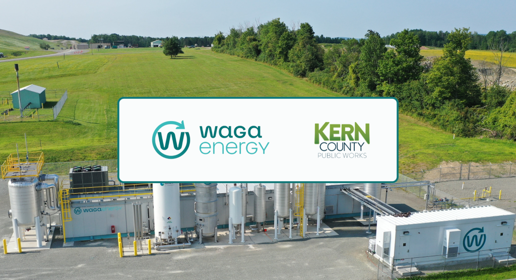 Graphic - Banner for Waga Energy's press release about their partnership with Kern County Public Works.